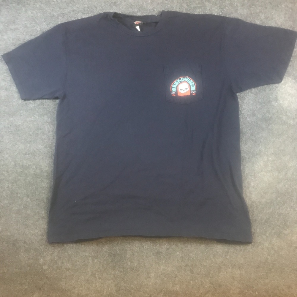 Bravado Harley-Davidson McGuire T-Shirt Mens XL Navy Orange Logo Graphic Cotton
